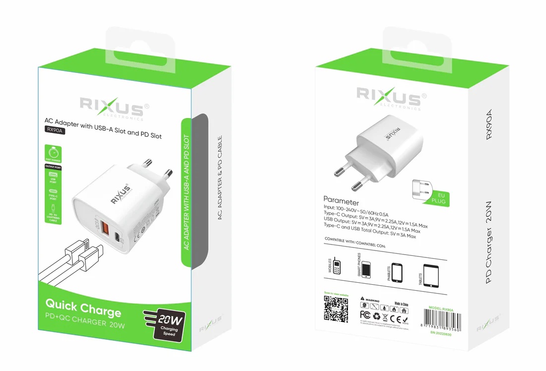 RIXUS Chargeur Rapide 20W USB-C + USB Port – Image 2