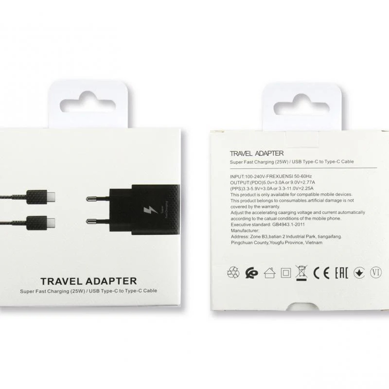 Chargeur 25W + Cable Type-C 1m Rapide Noir