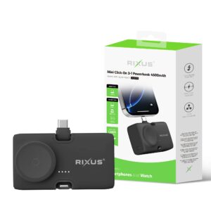 Powerbank Rixus Mini Click-On 3 en 1 4500mAh Noir