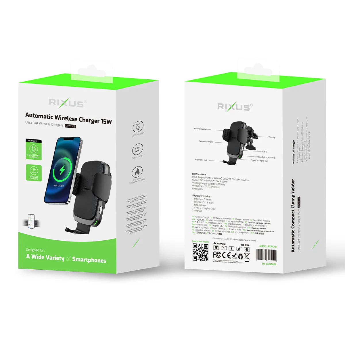 Support De Voiture Avec Chargeur Sans Fil RXWC48 – Image 2