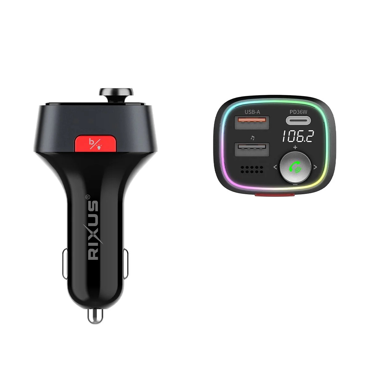 Transmetteur FM Bluetooth Voiture Noir Rixus – Image 2