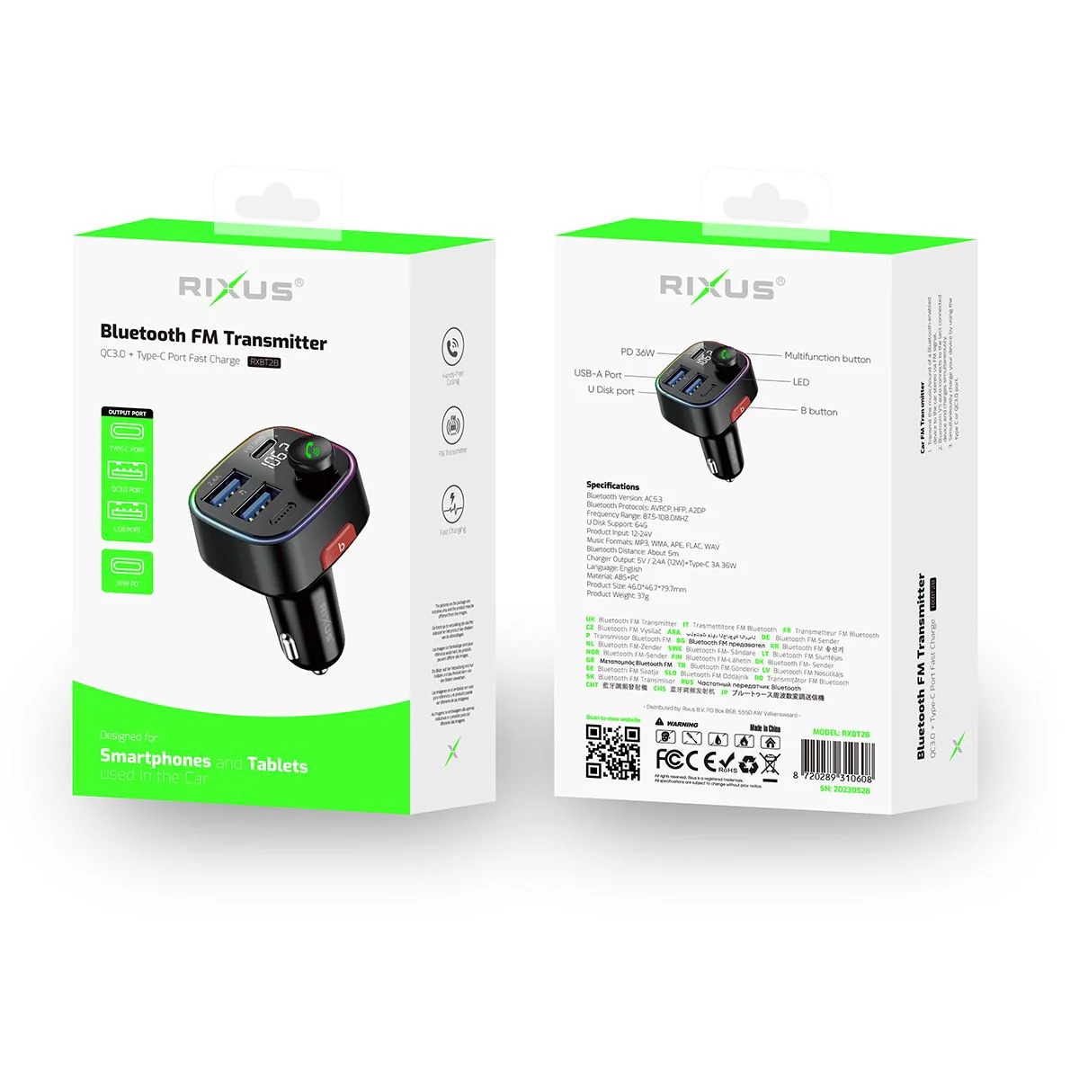 Transmetteur FM Bluetooth Voiture Noir Rixus – Image 3