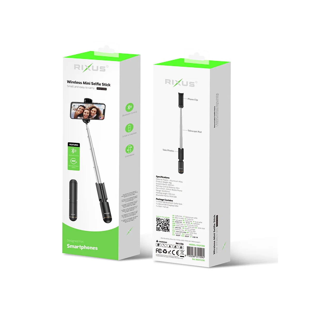 Mini Perche À Selfie Bluetooth Noire Rixus